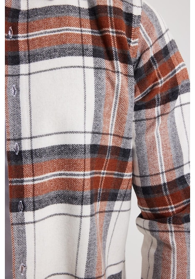 Tudors Erkek Slim Fit Dar Kesim Kareli Kışlık Oduncu Gömlek-42379 Ekru