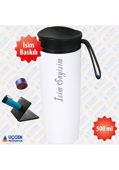500ml Kişiye Özel Devrilmez Paslanmaz Çelik Termos Bardak  Beyaz