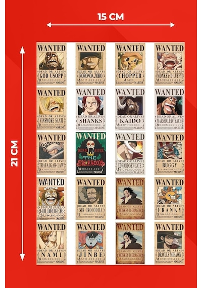 One Piece Wanted Tasarımlı Düz Kesim Sticker Seti - 2,60 Cm X 3,80 Cm 20 Adet Sticker 1