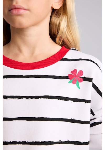 Defacto Relax Fit Çizgili Çiçekli Bisiklet Yaka Uzun Kollu Sweatshirt Kız Çocuk I4151a826auwt34 Beyaz-wt34