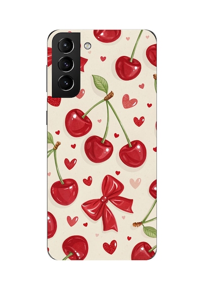 Samsung Galaxy S21 Plus Uyumlu İraz, Kırmızı Kurdele Ve Kalp Baskılı Silikon Kılıf Renkli