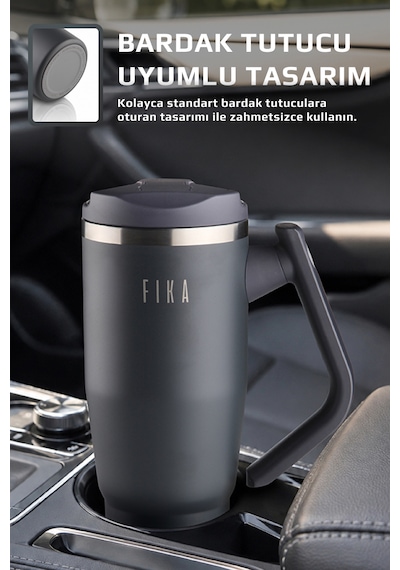 Fika Lumi Patentli Döner Kulplu Sızdırmaz Çelik Termos 1200 Ml - Bej Antrasit