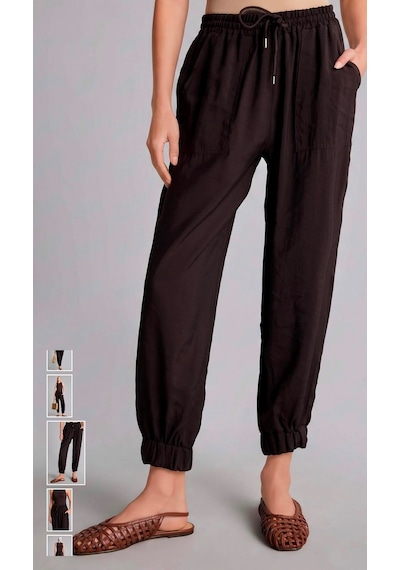 Kadın Kahverengi Beli Lastikli Jogger Pantolon Cepli Bağcıklı Rahat Kesim Günlük Yazlık Pantolon