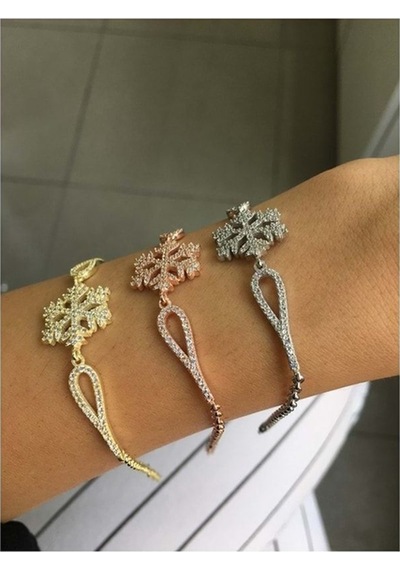 Çekirdekjewelry 925 Ayar Gümüş Kar Tanesi Taşlı Bileklik - Altın - Standart Altın