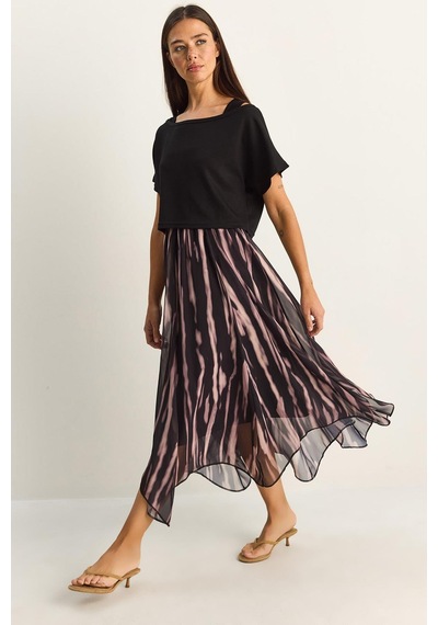 Shade Kadın Crop Tişört Detaylı Astarlı Askılı Şifon Midi Elbise 6135 60286113 - Siyah