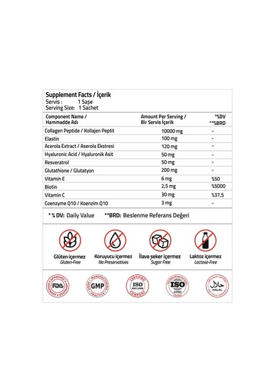 Validus Tip I-III 10.000 Mg Kolajen ve Elastin İçeren Takviye Edici Gıda 30 Şase + Shaker