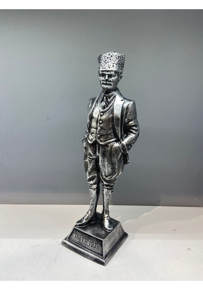 Dekoratif Polyester Atatürk Heykeli 48 Cm Gümüş-eskitme