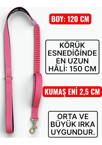 Köpek Gezdirme Tasması, Pembe, Anti Şok Esnek Bölümlü, Reflektörlü, 120-150 Cm, Orta Ve Büyük Irka Uygun Çok Renkli