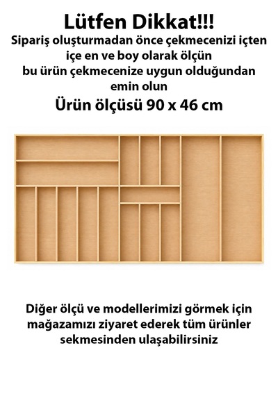 90x46 Cm Ahşap Kaşıklık Çekmece İçi Organizer Doğal Ahşap Mutfak Düzenleyici