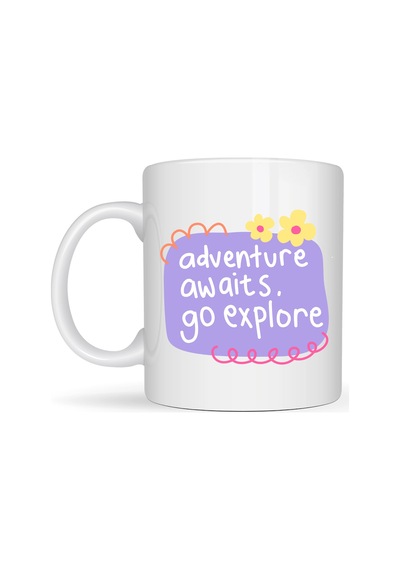 Adventure Awaits Go Explore Yazılı Porselen Kupa Model 157 Motivasyon Temalı, Sevimli Tasarım, Kah Çok Renkli