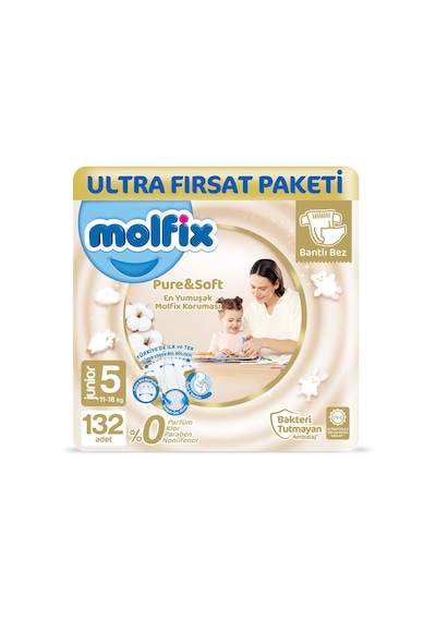 Molfix Pure&Soft Bebek Bezi 5 Numara Junior Ultra Fırsat Paketi 132 Adet
