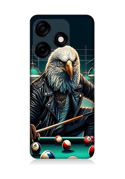 Tecno Spark 10c Uyumlu Bilardo Oynayan Deri Ceketli Kartal Desenli Silikon Kılıf