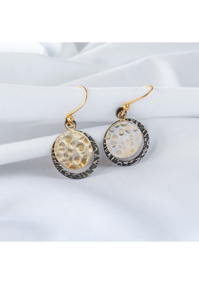 925 Ayar Gerçek Gümüş Eskitme Otantik El Yapımı Altın Kaplama Yuvarlak Küpe