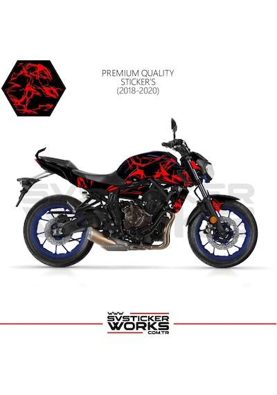 Mt-07 2018-2020 Kaplama Sticker Şimşek Yıldırım Motor Kaplama Modeli Hazır Kit 2018-2020 Uyumlu Kırmızı