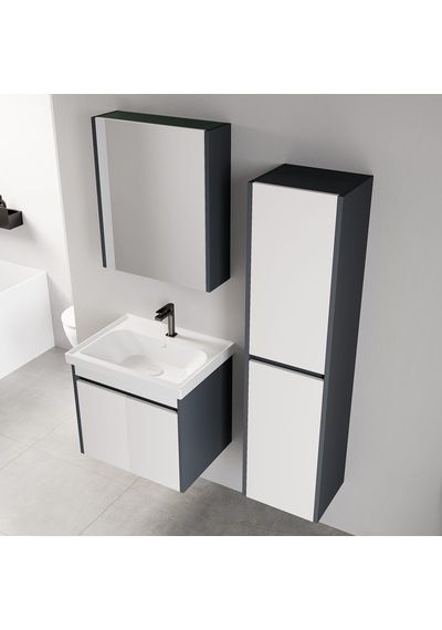 Denko Milano 60 Cm Antrasit Beyaz Banyo Dolabı Alt Modül Lavabo