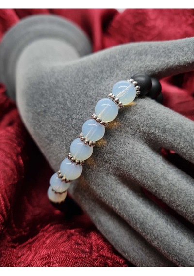 Gümüştel El Sanatları Sertifikalı Opal Ve Oniks Doğal Taş Bileklik 8mm Çok Renkli
