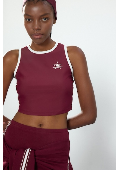Defacto Crop Top Baskılı Bisiklet Yaka Sporcu Atlet H2001ax26aubr115 Bordo-br115