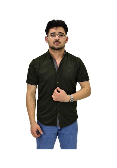 Erkek Spor Silim Fit Kısa Kol Gömlek Bgl-st04480 Haki