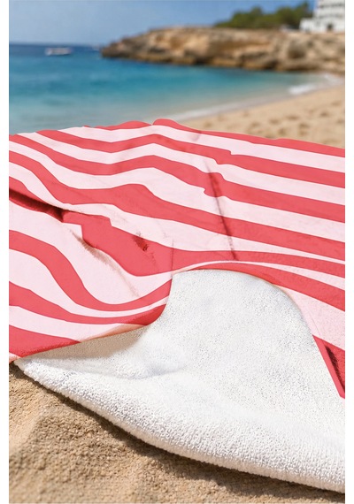 Çizgili Pembe Kırmızı Plaj Havlusu - Modern Marin Stil Havuz Deniz Hızlı Kuruyan Mikrofiber Havlu Sisli Deniz