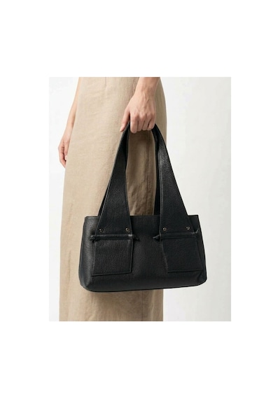 Levano Leather Hakiki Deri Kadın Omuz Çantası Büyük Şık Deri El Ve Omuz Çantası, Günlük Tote Çanta 40x20 Siyah