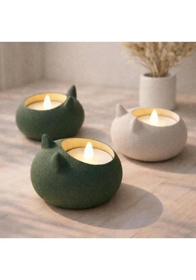 Modern Tasarım 2'li Tealight Seti: Mat Dokulu Kedi