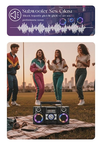 Radyo & Rgb Led Disko Işıklı Nostaljik Bluetooth Özellikli Hoparlör 4 Bantlı Şarj Edilebilir Speaker