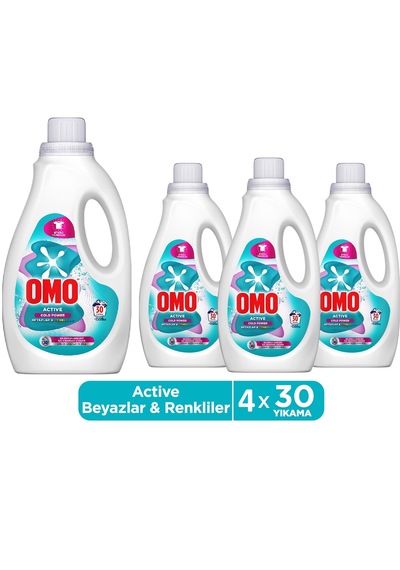 Omo Active Cold Power Beyazlar Ve Renkliler Için Sıvı Deterjan 1500 Ml X 4