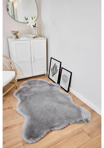 Apex Reiki Gri Peluş Post Şekilli Halı Gri
