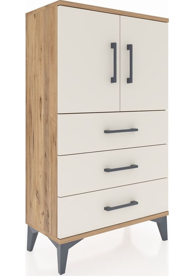 Arges Komodin 2 Raflı 3 Çekmeceli 2 Kapaklı 60x30x106 Çam-aytaşı Çam