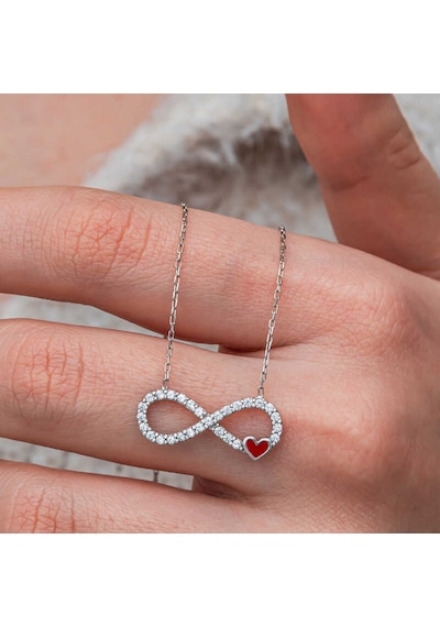 Gümüş Sonsuzluk Kırmızı Kalpli Kadın Set Sl10785 Gümüş