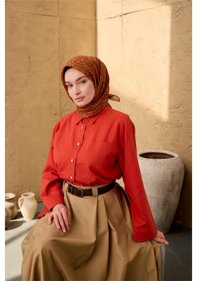 Silk Home Soft Eşarp 73099-26 Olive, Kiremit, Oksit Kahve