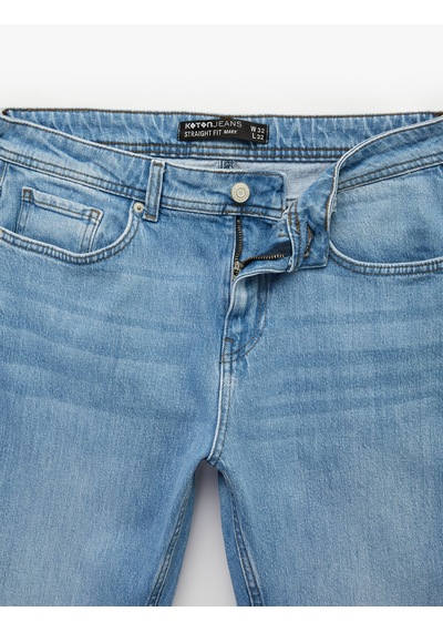Koton Normal Bel Pamuklu Straight Fit Jean Pantolon - Mark Jean Orta İndigo 6sam40208nd