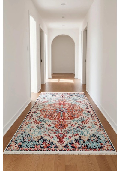 Blghome Dokuma Tabanlı Dijital Baskı Halı Blg3806 Kırmızı - Bej