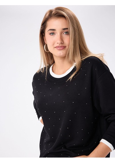 Faik Sönmez Triko Bant Detaylı Taşlı Sweatshırt W27swt010 Uw27swt01010 Siyah