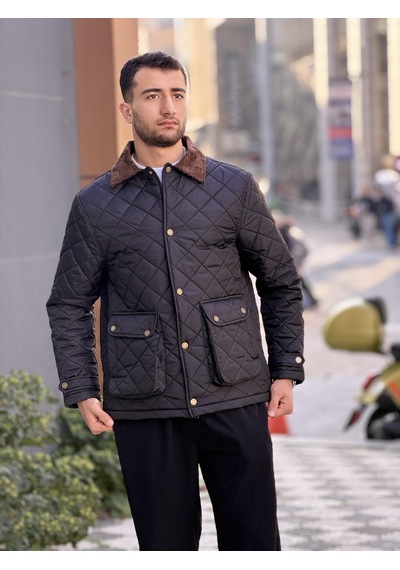 Rocqerx X-2033 Yaka Garni Detaylı Astarlı Kapitone Mont Siyah