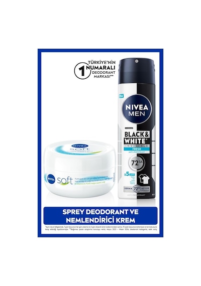 Nivea Deep Men Erkek Sprey Deodorant Black&White Invisible Fresh 150 ML + Nemlendirici Vücut Bakım Kremi 100 ML