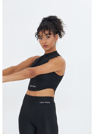 Lesa Wear Soft Touch Bedene Oturan İp Detaylı Sporcu Crop Sütyeni Siyah