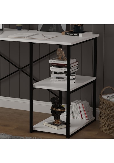 Asra Trend Raflı Metal Çalışma Masası METALÇM01 %100 MDF Bilgisayar Masası Beyaz