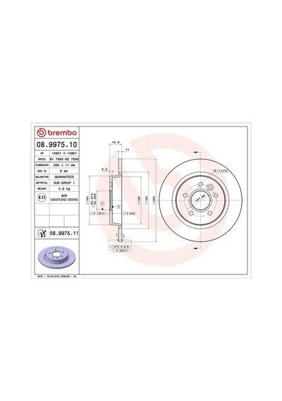 Volvo V40 Arka Fren Diski 2012-2016 Brembo 08997511 2adettir