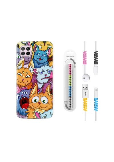 Huawei P40 Lite Kılıf Kablo Koruyuculu Kediler 1723