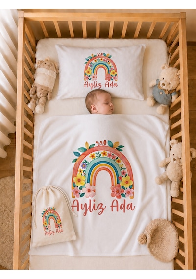 Pia Baby İsme Özel Kız Bebek %100 Pamuk Hastane Çıkışı Tulum Şapka Eldiven Kıyafet Keseli Hediye Seti 1023tybk0x Krem