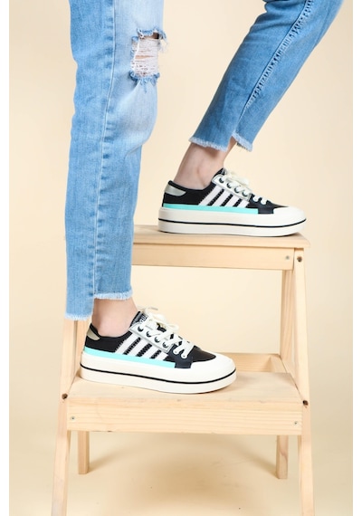 Guja Cilt Garnili Keten Sneakers Siyah-Siyah