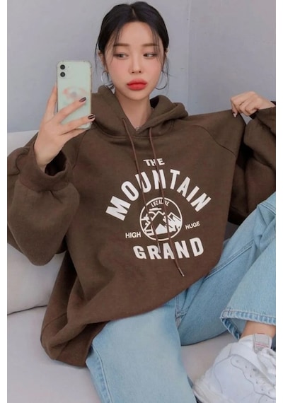 The Mountain Baskılı Sweatshirt Kahverengi