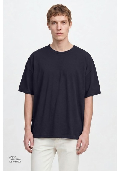 Ac&Co / Altınyıldız Classics Erkek Lacı Pamuklu Nefes Alan Terletmez Oversize Fit Rahat Kesim Bisiklet Yaka Tişört