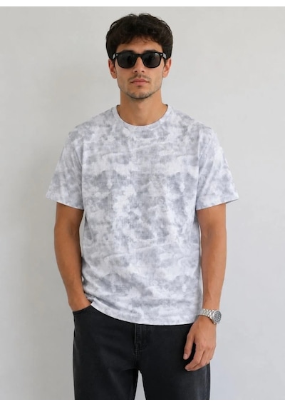 Tarz Yeri Erkek Batik Desenli Tişört Bisiklet Yaka Kısa Kol Regular Fit T-shirt - Gri