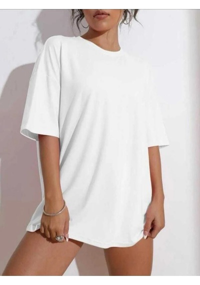 Flood Of Style Kadın Beyaz Wish Happy Everyday Baskılı Oversize T-shirt