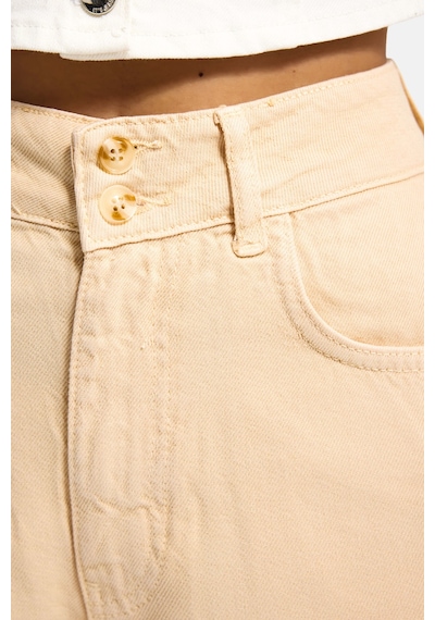 Itsbasic Kadın Bej 6s6-57 Relax Fit Kemer Detaylı %100 Koton Denim Şort