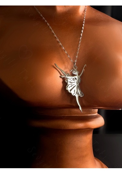 Balerin Charmlı Silver Çelik Kolye Sevgili Takı Koleksiyonu