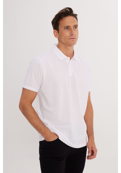AC&Co / Altınyıldız Classics Erkek Beyaz Pamuklu Slim Fit Dar Kesim Polo Yaka Tişört Beyaz