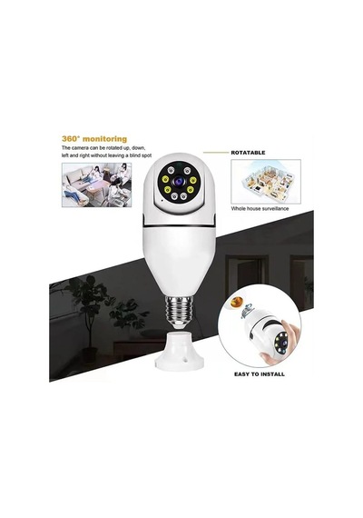 Gece Görüşlü 360 Derece 1080p Wifi Kamera Kablosuz Panoramik Ev Güvenlik Balıkgözü Ampul Lamba Ip Kamera Beyaz - 936960173